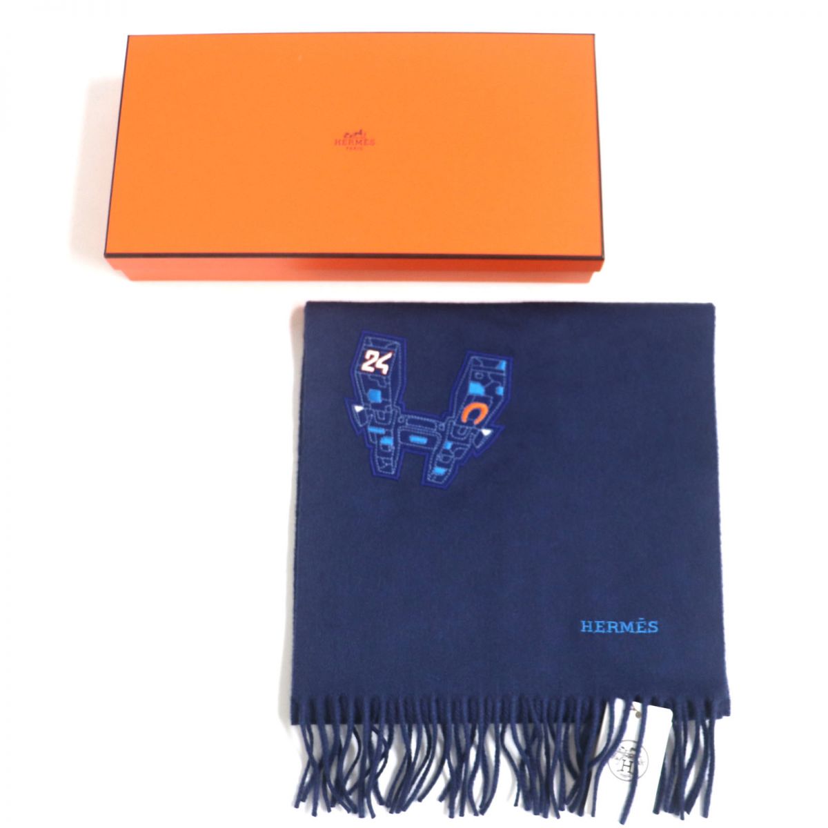 HERMES Space Univesify 100% Cashmere Scarf, Navy