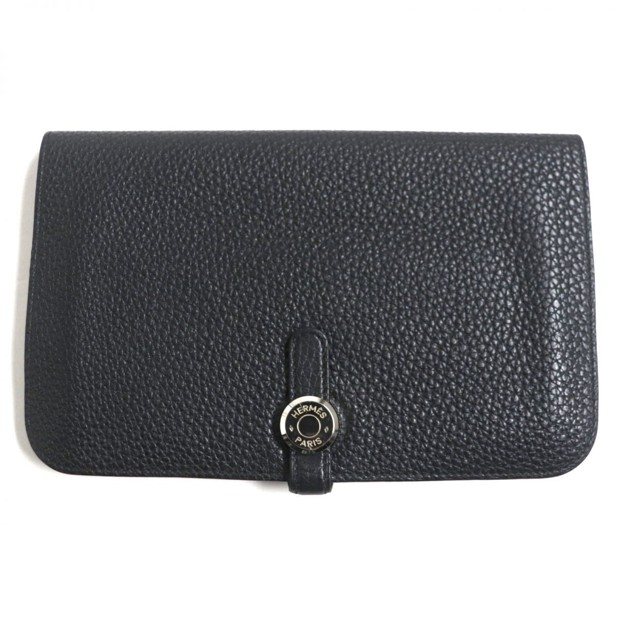 HERMES Dogon GM Leather Wallet Black