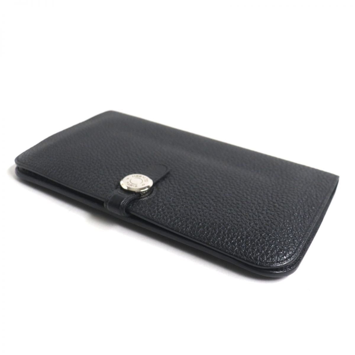 HERMES Dogon GM Leather Wallet Black