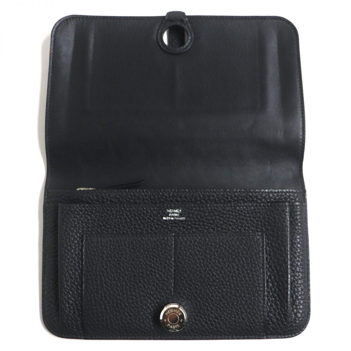 HERMES Dogon GM Leather Wallet Black