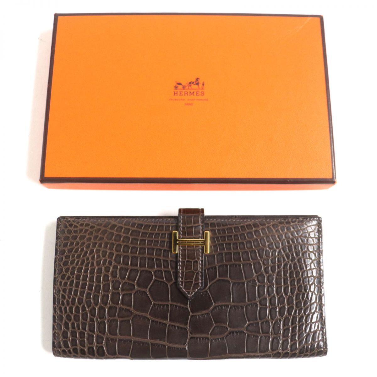 Hermes Bearn Alligator Leather Long Wallet