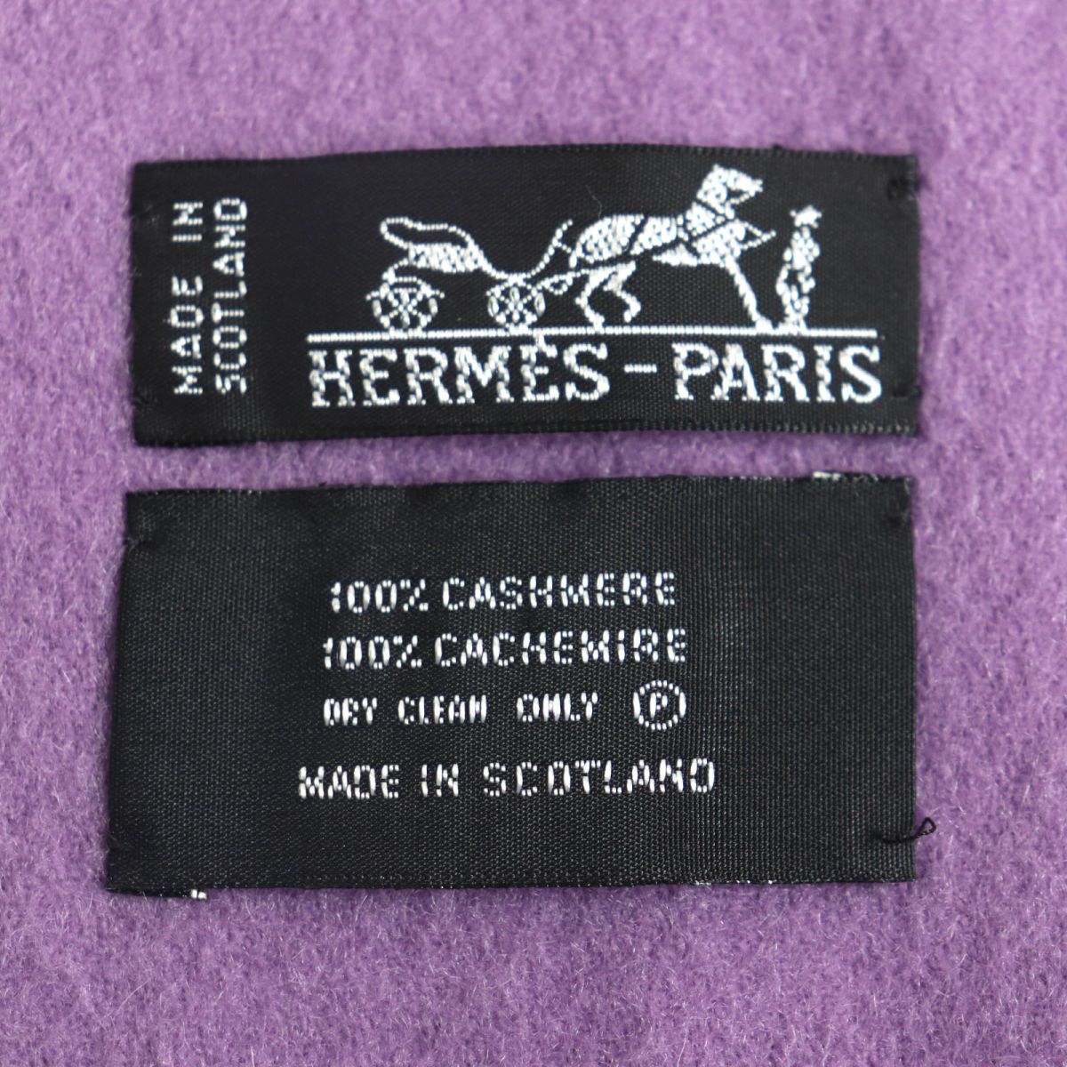 Hermes Cashmere Logo Fringe Shawl/Scarf Purple