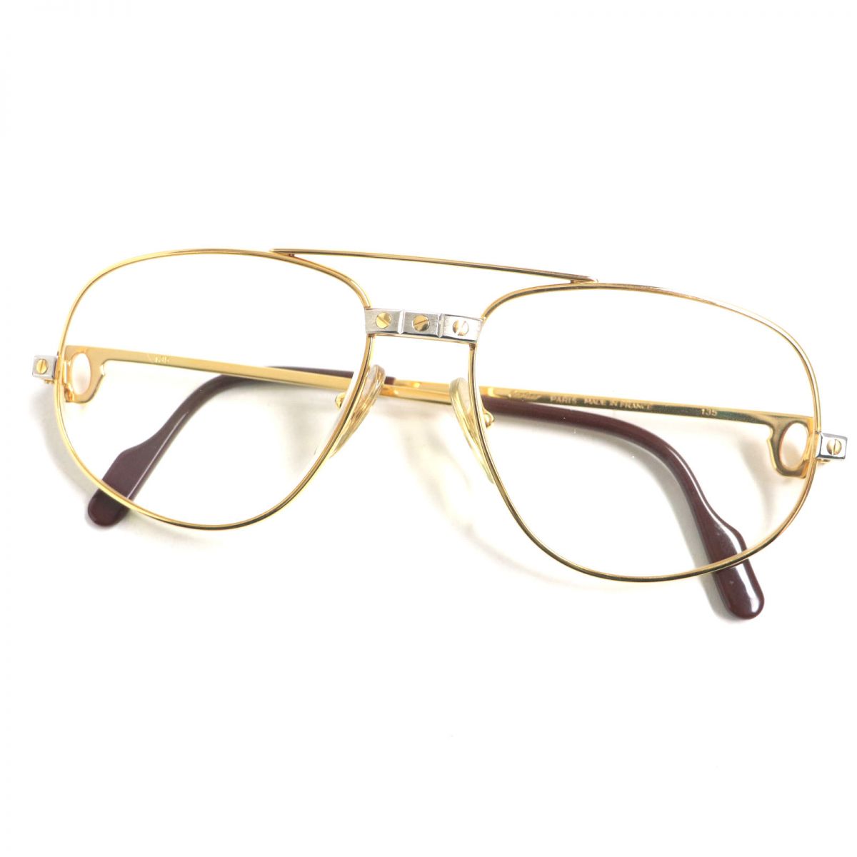 Cartier Santos Two-Bridge Glasses, Gold x Bordeaux