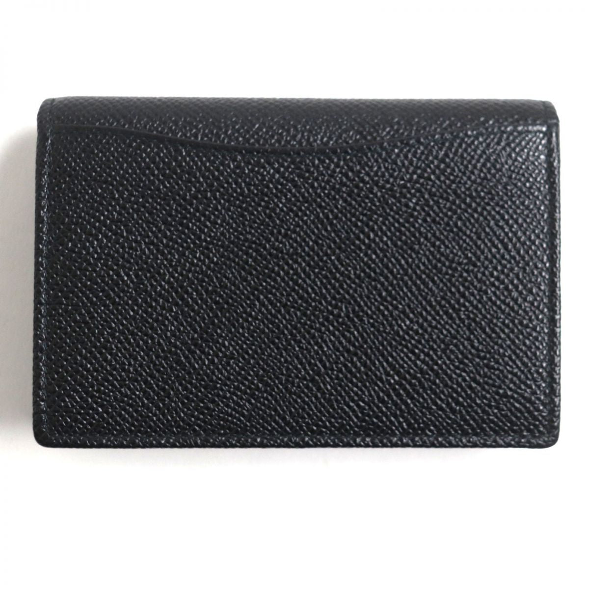 BVLGARI Silver Logo Leather Card Holder Black