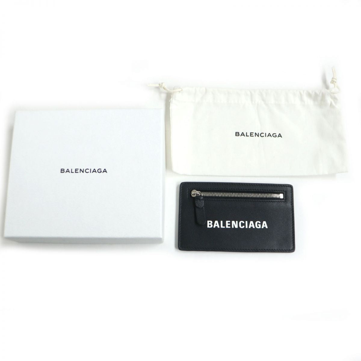 Balenciaga Logo Leather Coin/Card Case Black