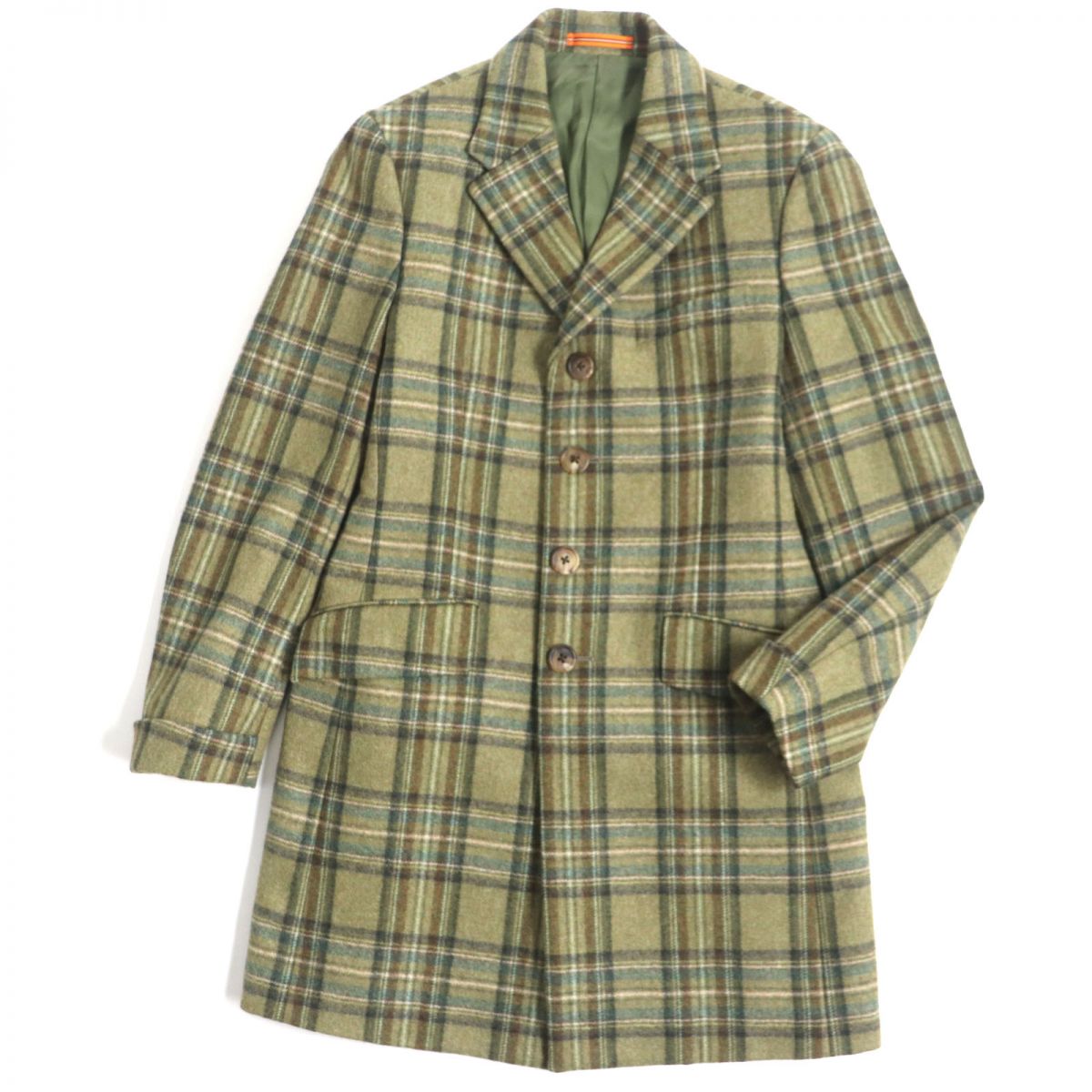 Paul Smith Wool Check Chesterfield Coat Green M