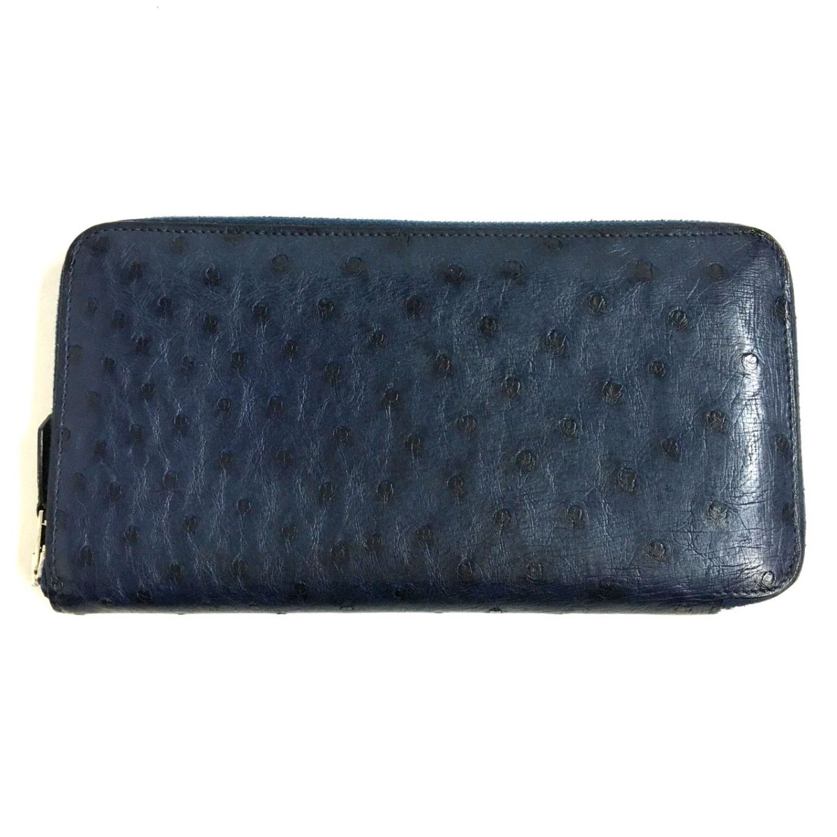 Hermes Azap Long Ostrich Leather Wallet Blue