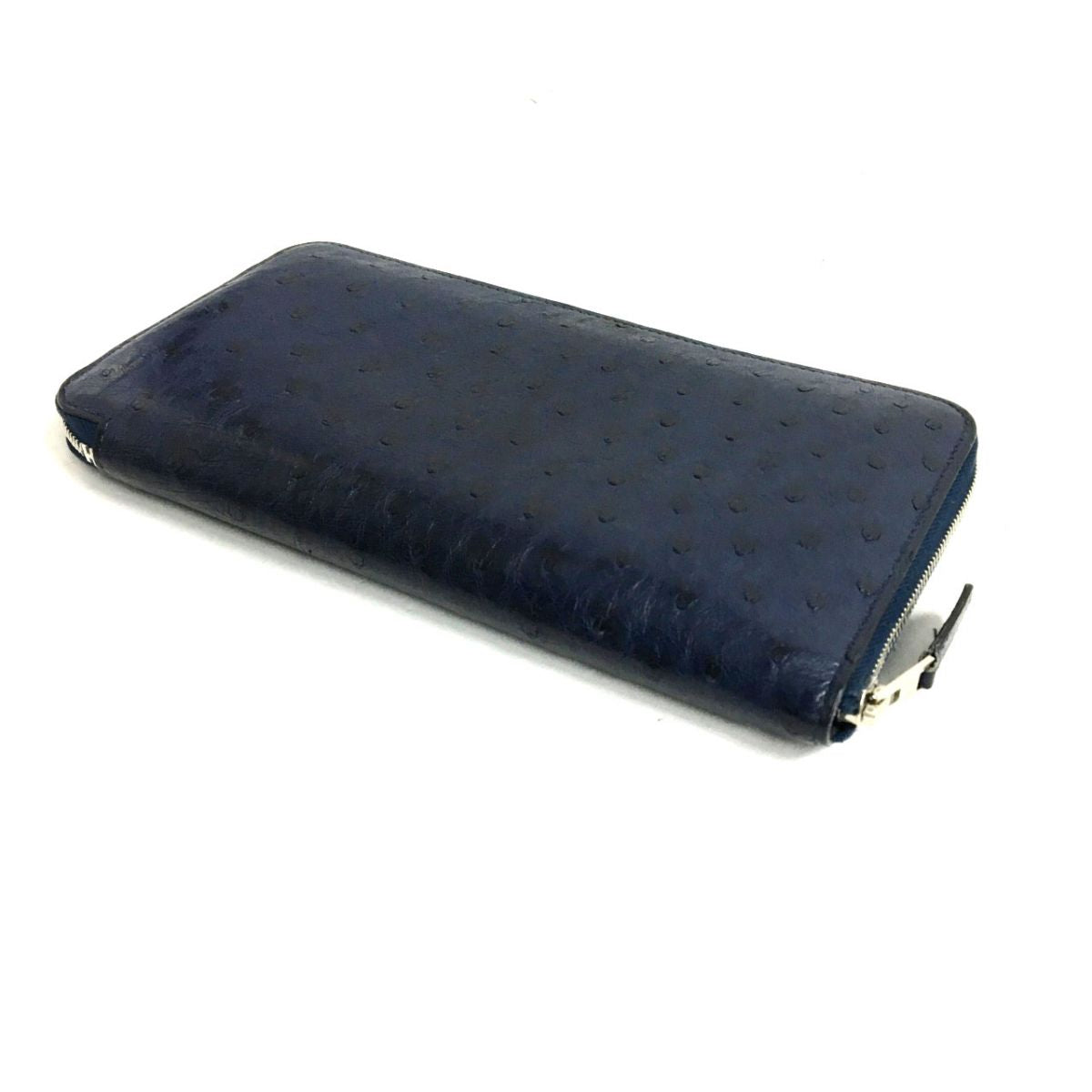 Hermes Azap Long Ostrich Leather Wallet Blue