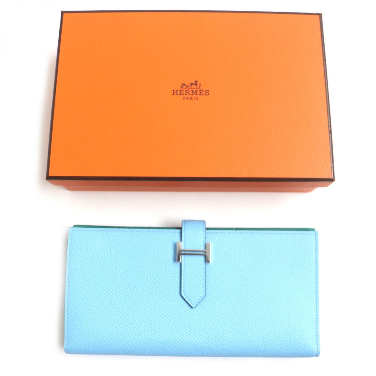 Hermes Bearn Soufflet Bicolor Epsom Leather Wallet