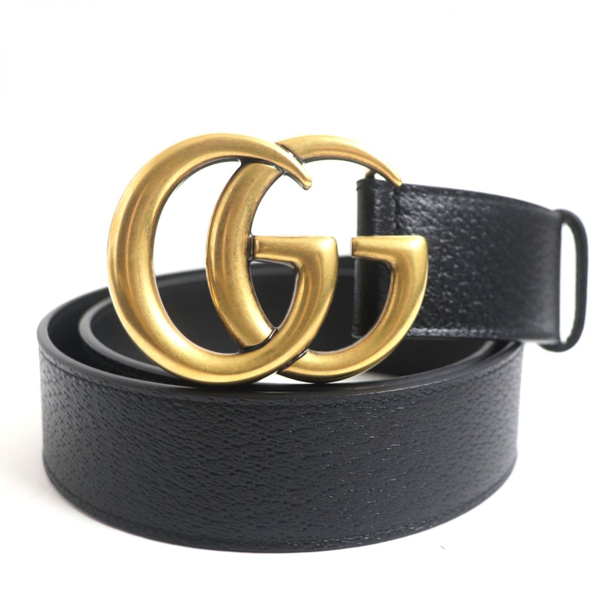 Gucci GG Marmont Calf Leather Belt Black Gold