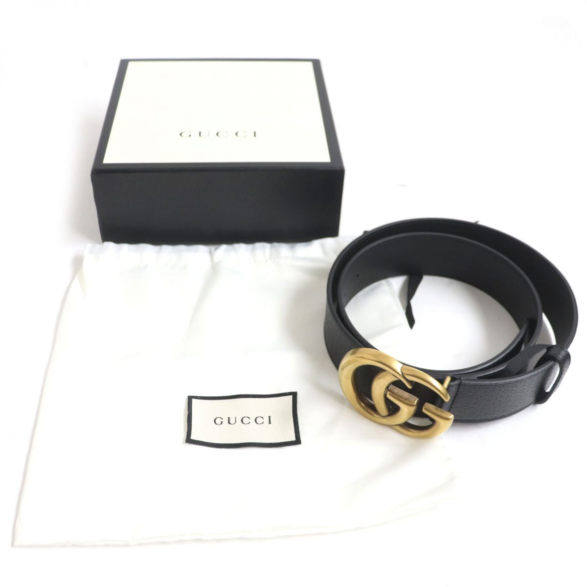 Gucci GG Marmont Calf Leather Belt Black Gold