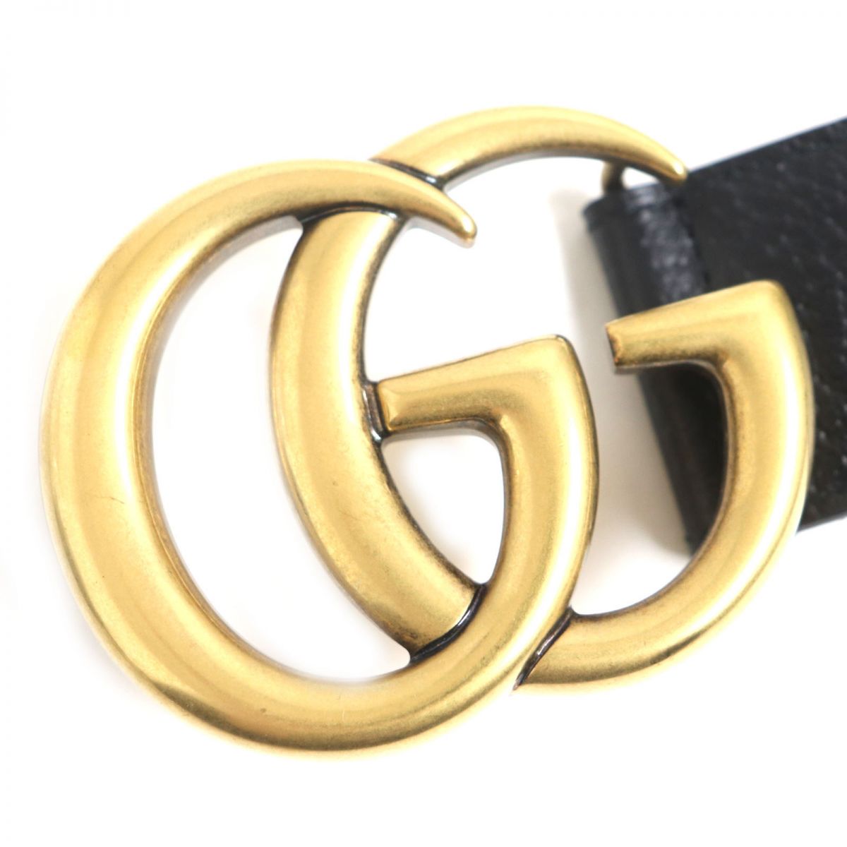 Gucci GG Marmont Calf Leather Belt Black Gold