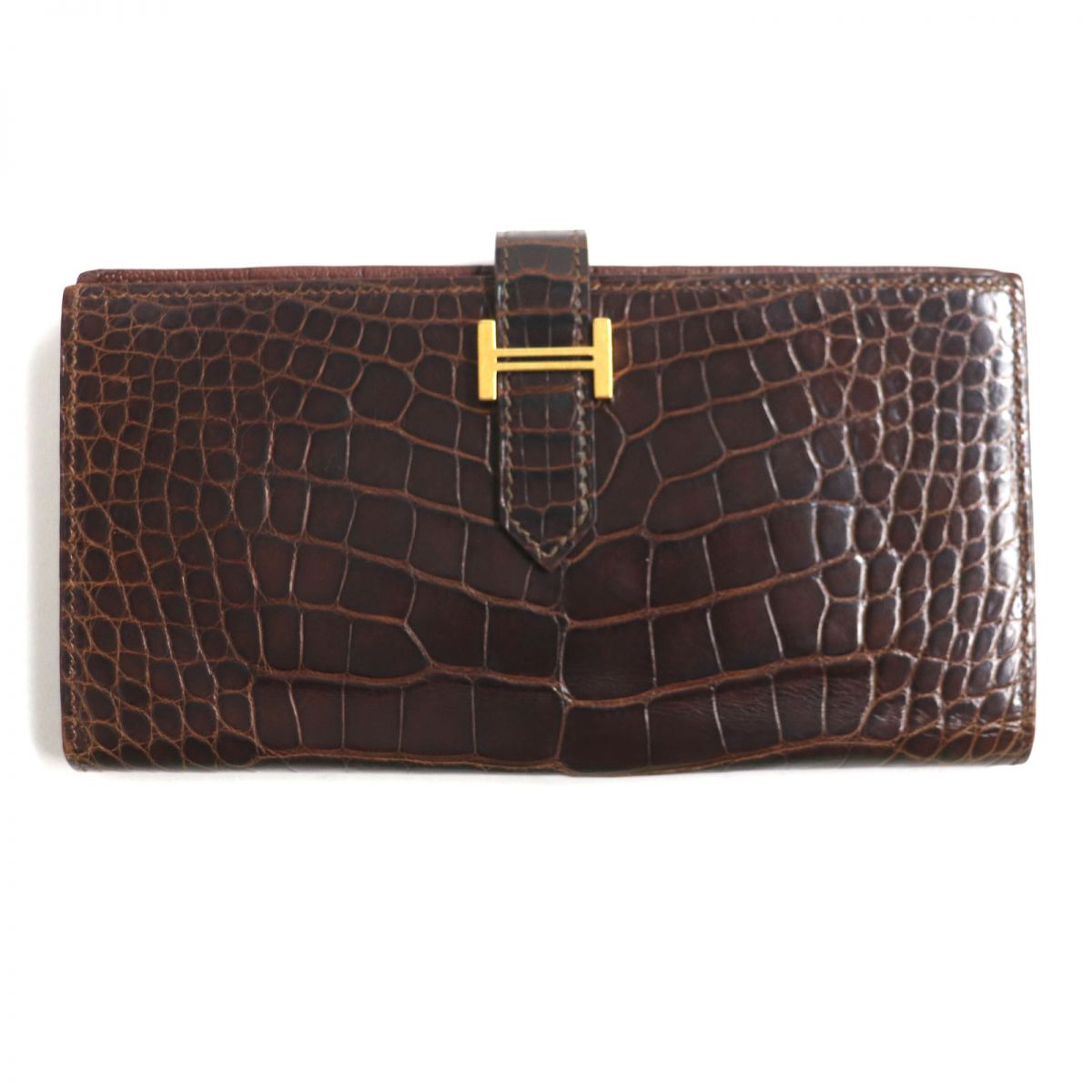 Hermes Bearn Souffle Crocodile Leather Wallet