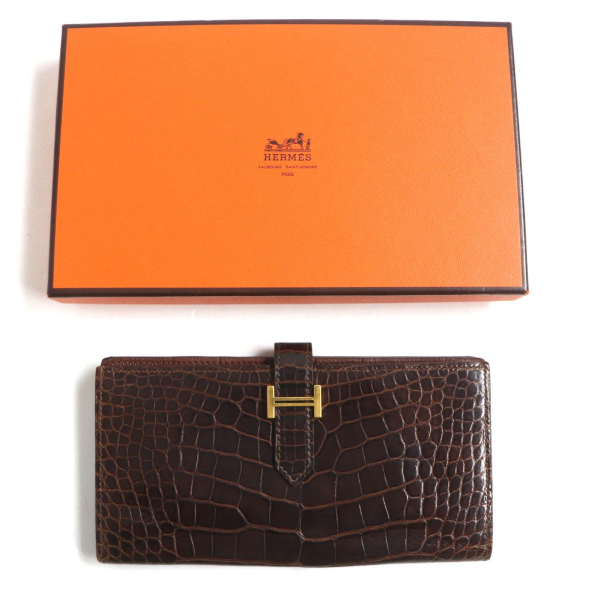 Hermes Bearn Souffle Crocodile Leather Wallet