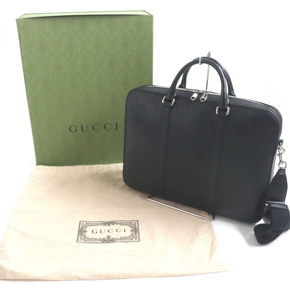 Gucci GG Embossed Leather 2WAY Briefcase Black