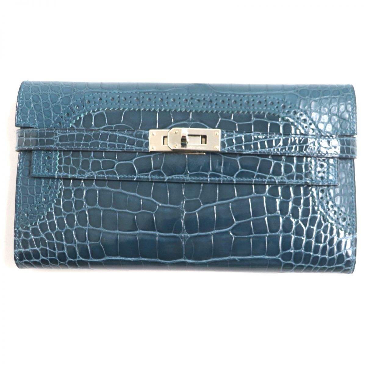 Hermes Kelly Wallet Alligator Crocodile Leather Green