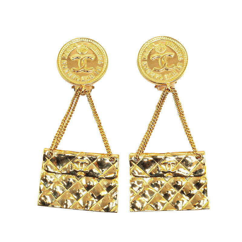 Chanel Coco Mark Matelasse Bag 31 Rue Cambon Paris Earrings Gold Plated in Great Condition