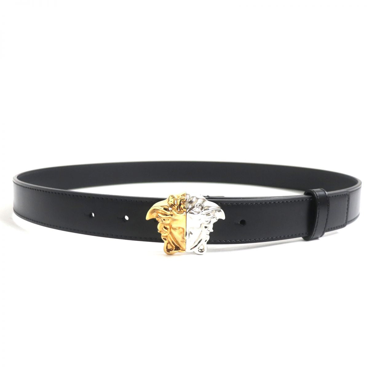 Versace Medusa Silver Gold Buckle Leather Belt