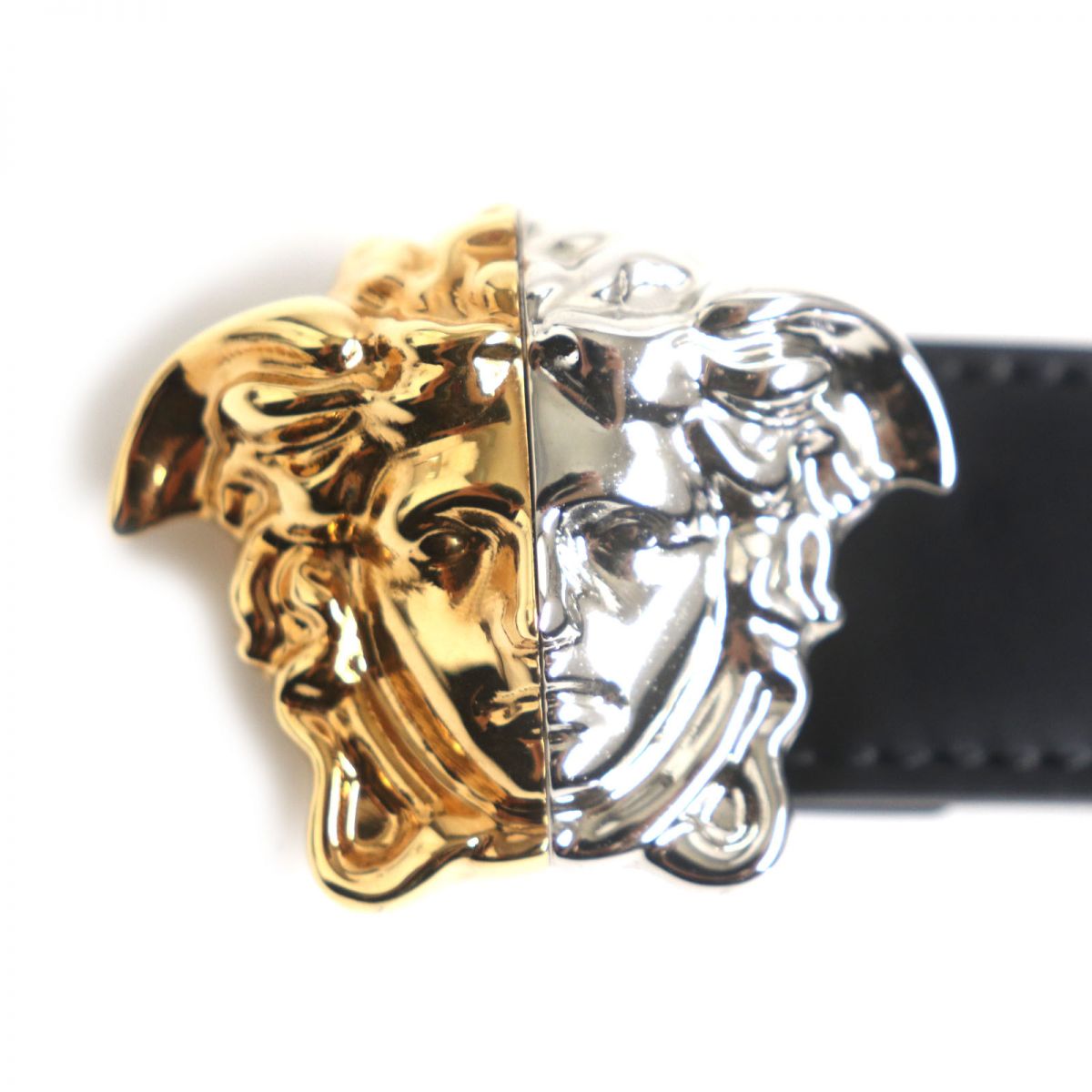 Versace Medusa Silver Gold Buckle Leather Belt