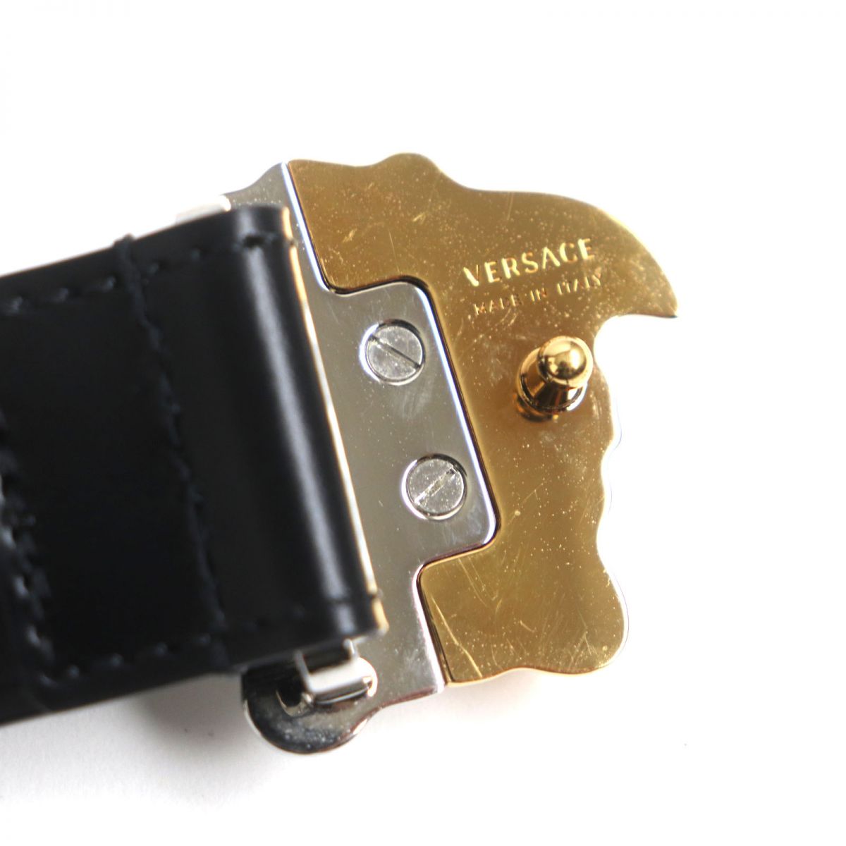 Versace Medusa Silver Gold Buckle Leather Belt