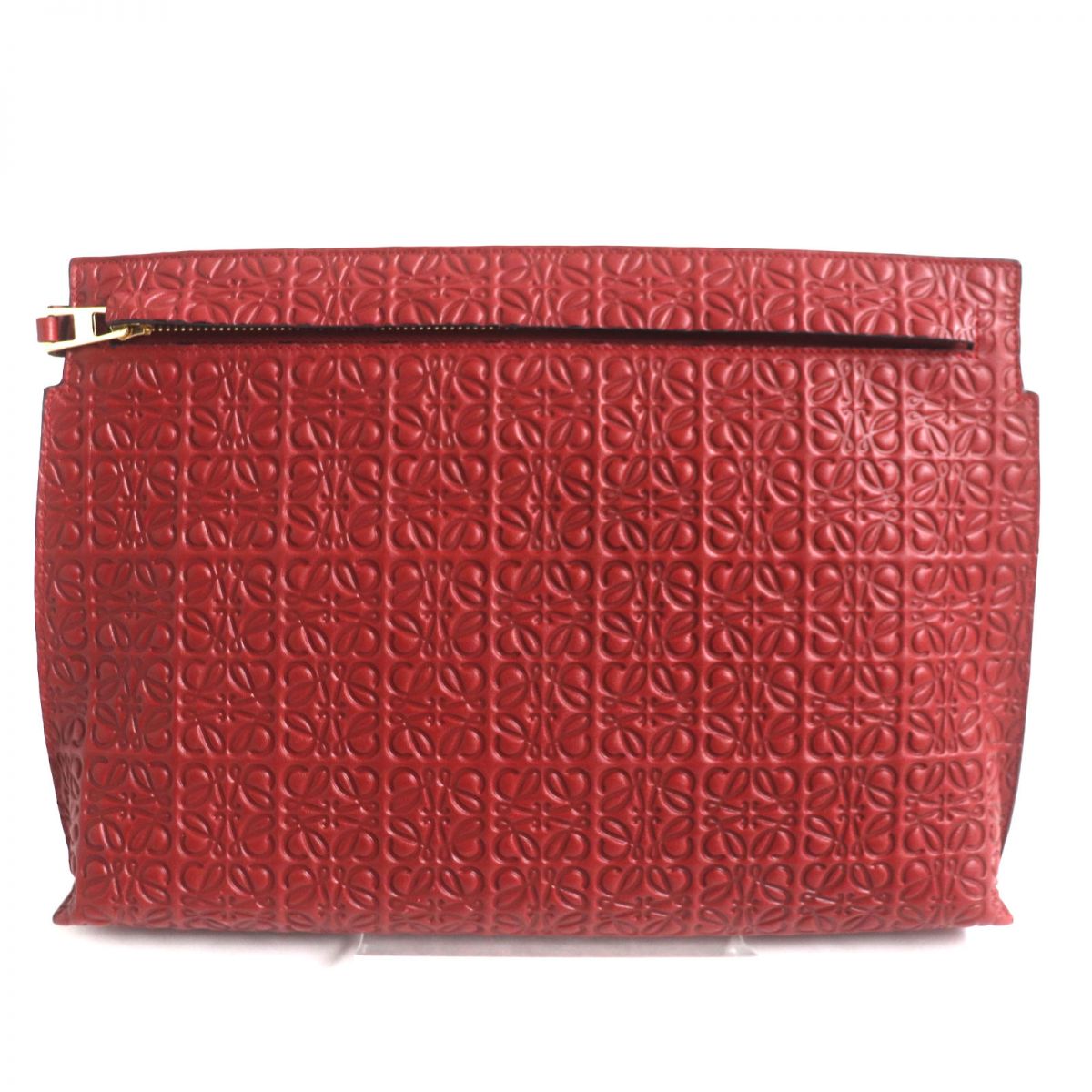 Loewe Anagram Leather Clutch Bag Red