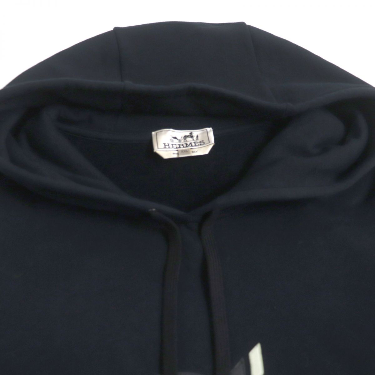 Hermes Lamb Leather Patch Hoodie Navy XXL