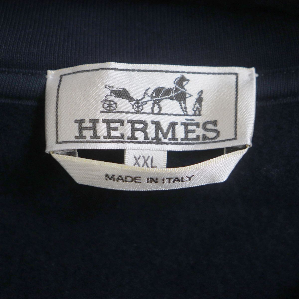 Hermes Lamb Leather Patch Hoodie Navy XXL