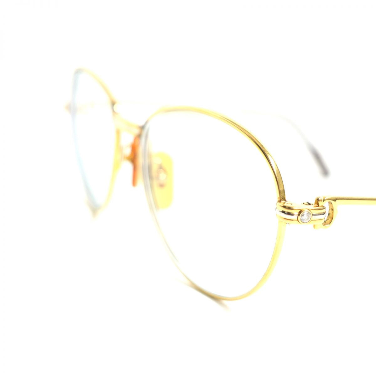 Cartier Diamond Logo Metal Glasses Gold Brown