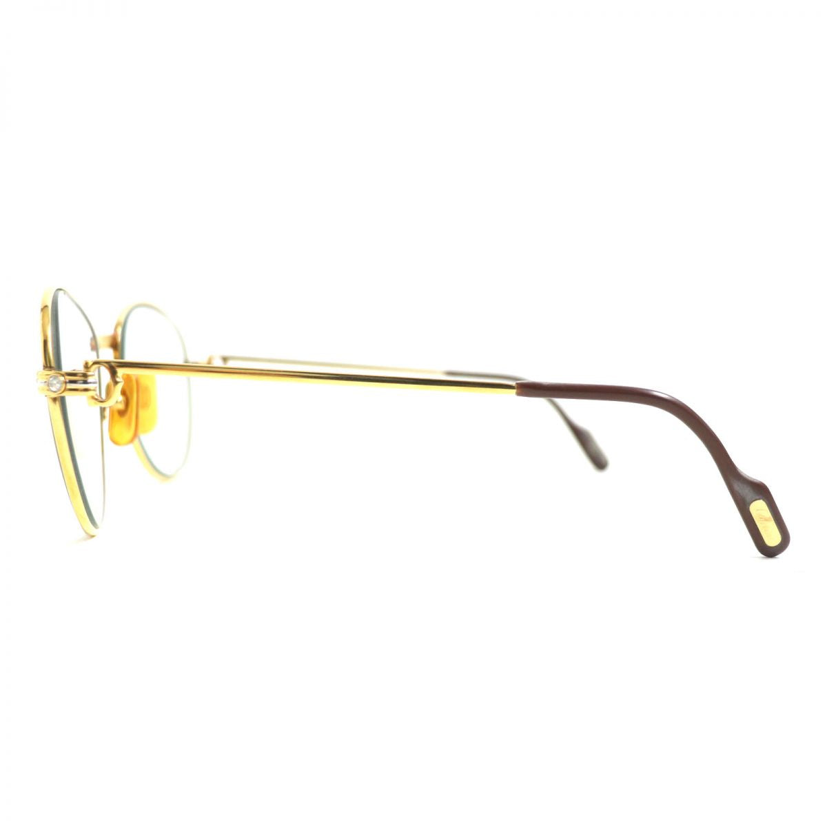 Cartier Diamond Logo Metal Glasses Gold Brown