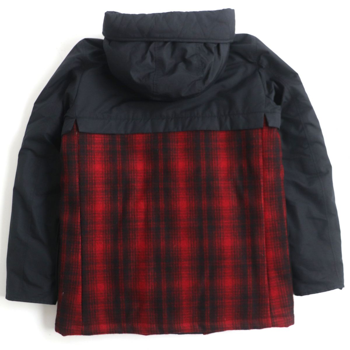 Woolrich Check Hooded Padded Wool Jacket Black Red S