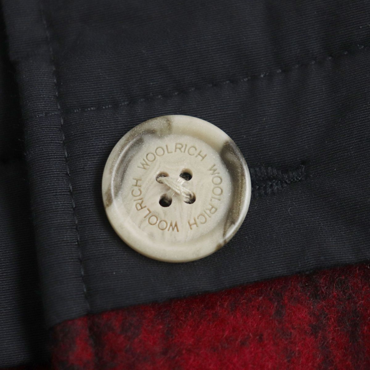 Woolrich Check Hooded Padded Wool Jacket Black Red S