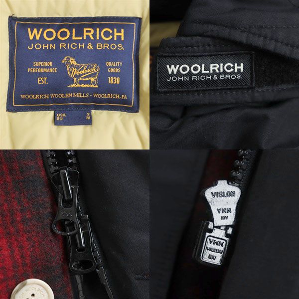 Woolrich Check Hooded Padded Wool Jacket Black Red S