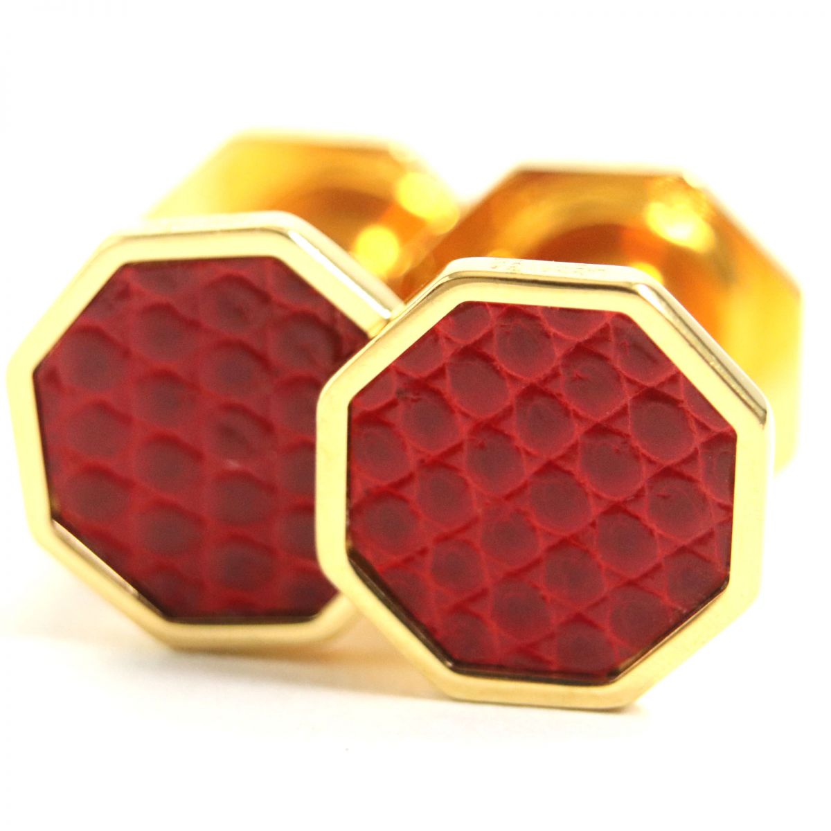 Hermes Octagonal Lizard Leather Cufflinks Red Gold