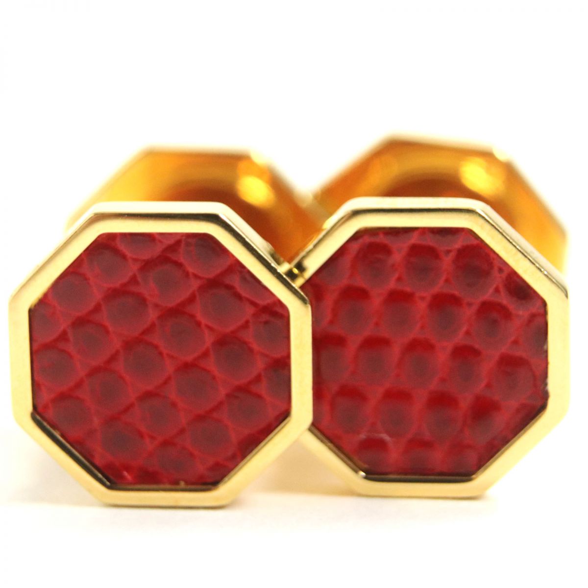 Hermes Octagonal Lizard Leather Cufflinks Red Gold