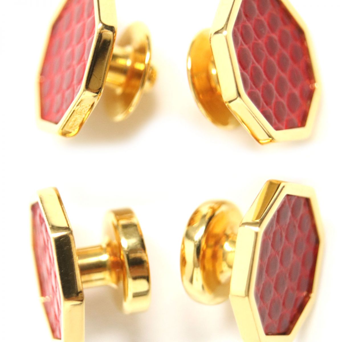 Hermes Octagonal Lizard Leather Cufflinks Red Gold