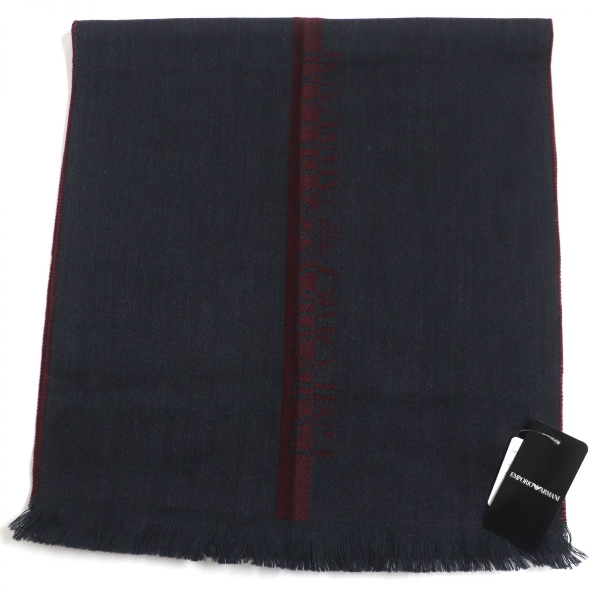 Emporio Armani Wool Scarf, Burgundy Grey, Men's