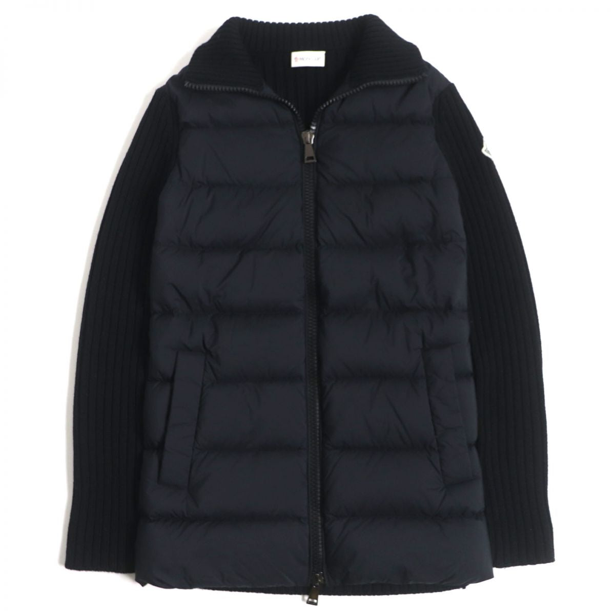 Moncler XS Cardigan Logo Patch Knit Down Jacket