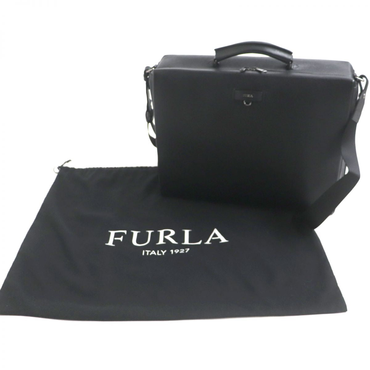 FURLA Leather 2WAY Briefcase Business Bag Black