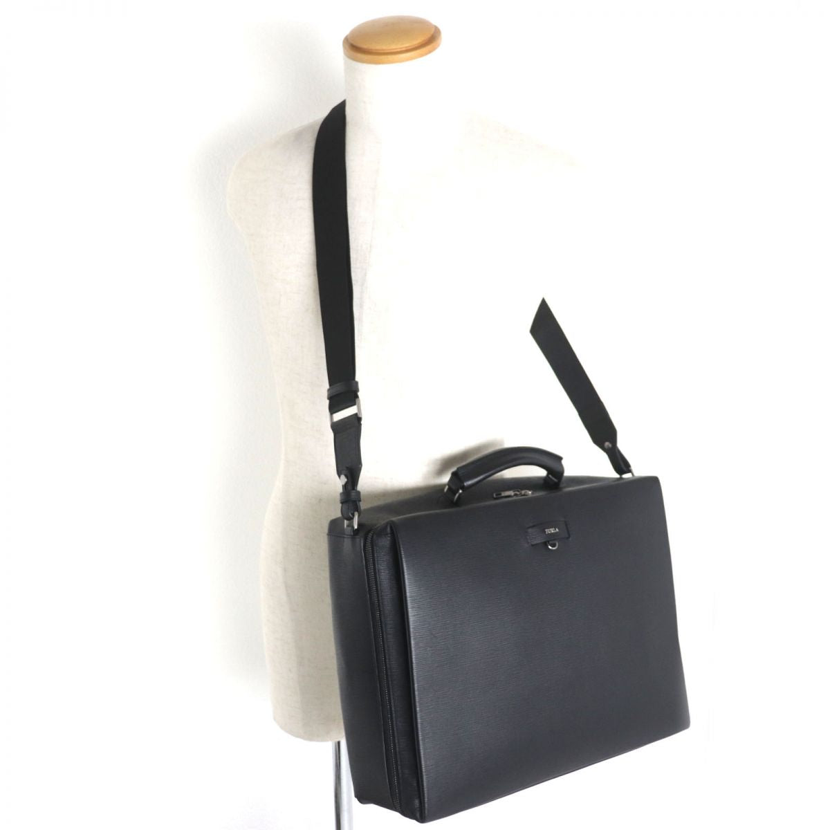 FURLA Leather 2WAY Briefcase Business Bag Black