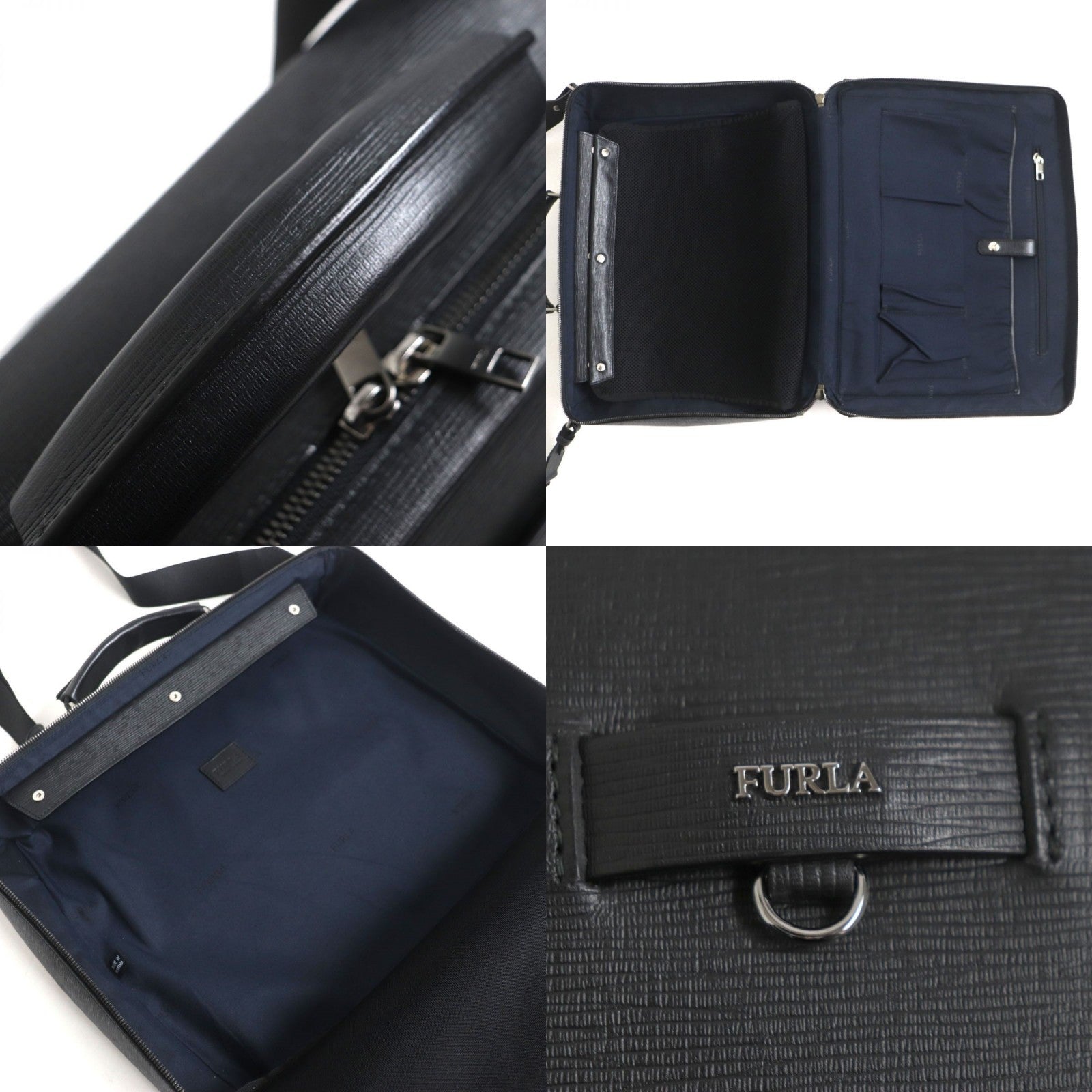 FURLA Leather 2WAY Briefcase Business Bag Black