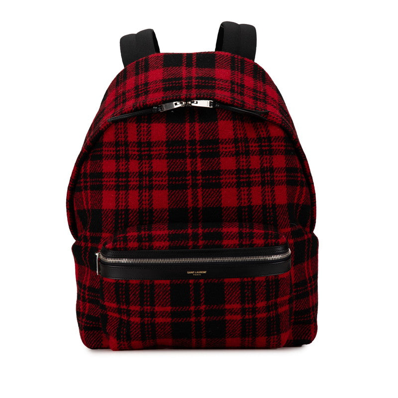 Saint Laurent Wool Leather Check City Backpack 326865