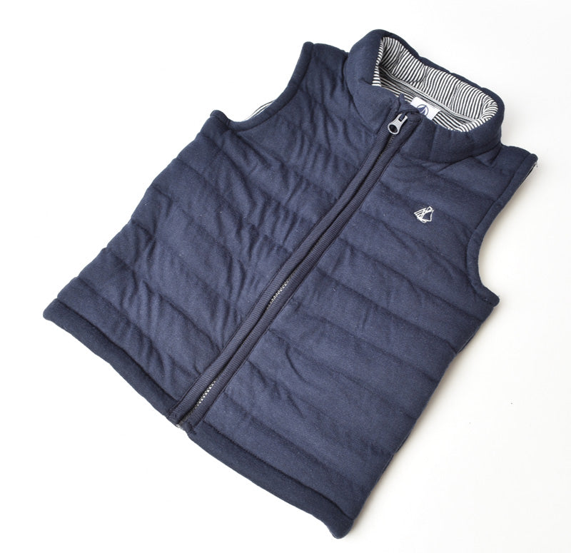 Petit Bateau Baby Down Vest, Cotton 60% Polyester 40%, 12m, Navy, Gift in Pristine Condition