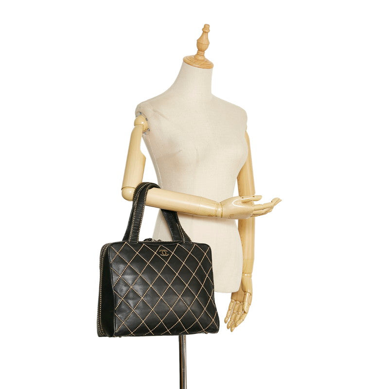 Chanel Matelasse Wild Stitch Leather Handbag Black