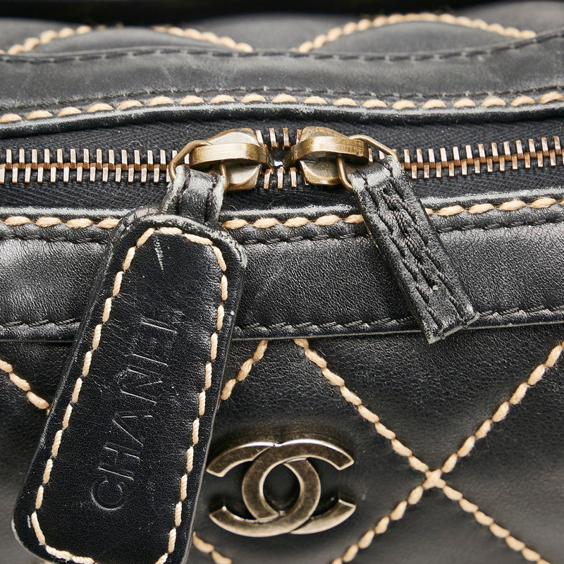 Chanel Matelasse Wild Stitch Leather Handbag Black in Good Condition