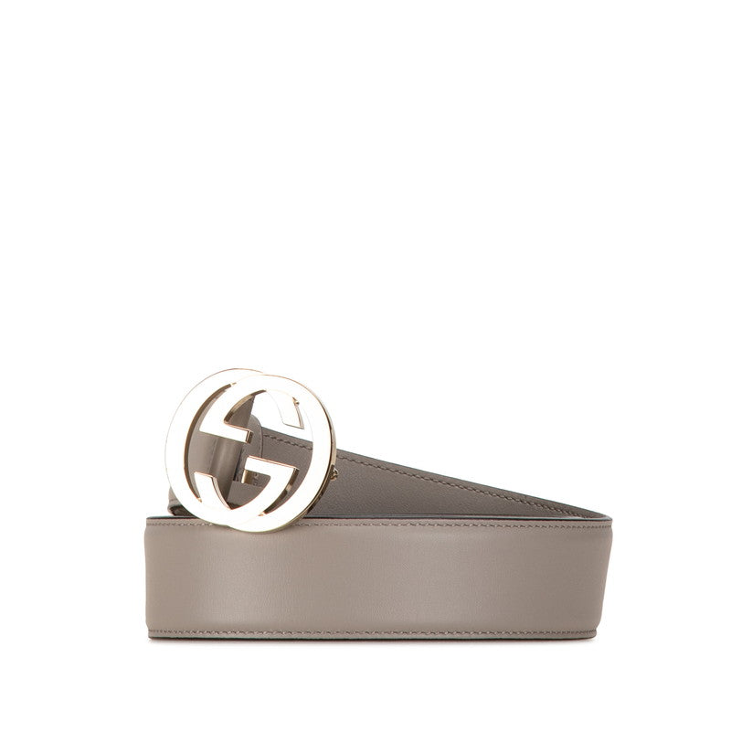 Gucci Interlocking G Leather Belt Light Gray