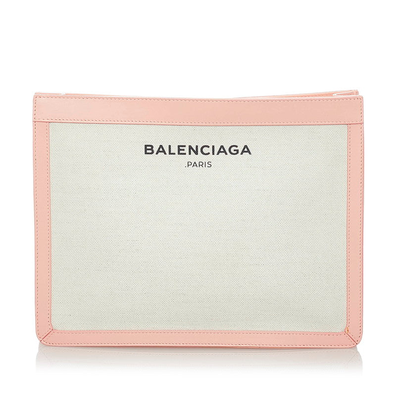 Balenciaga Canvas Leather Clutch Bag 410119 in Very Good Condition