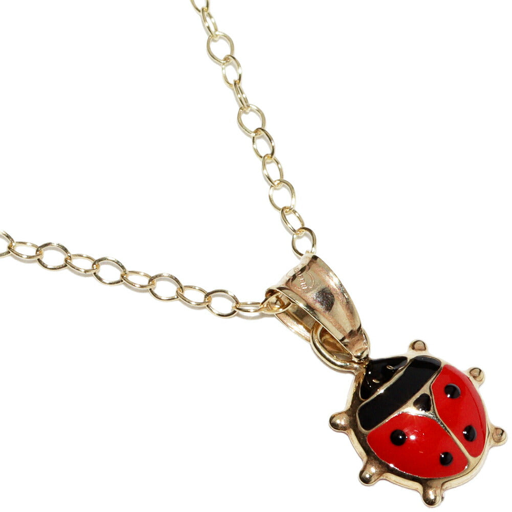 K18YG Enamel Ladybug Pendant Necklace