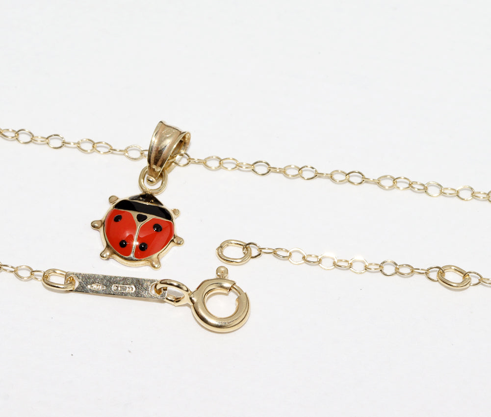 K18YG Enamel Ladybug Pendant Necklace