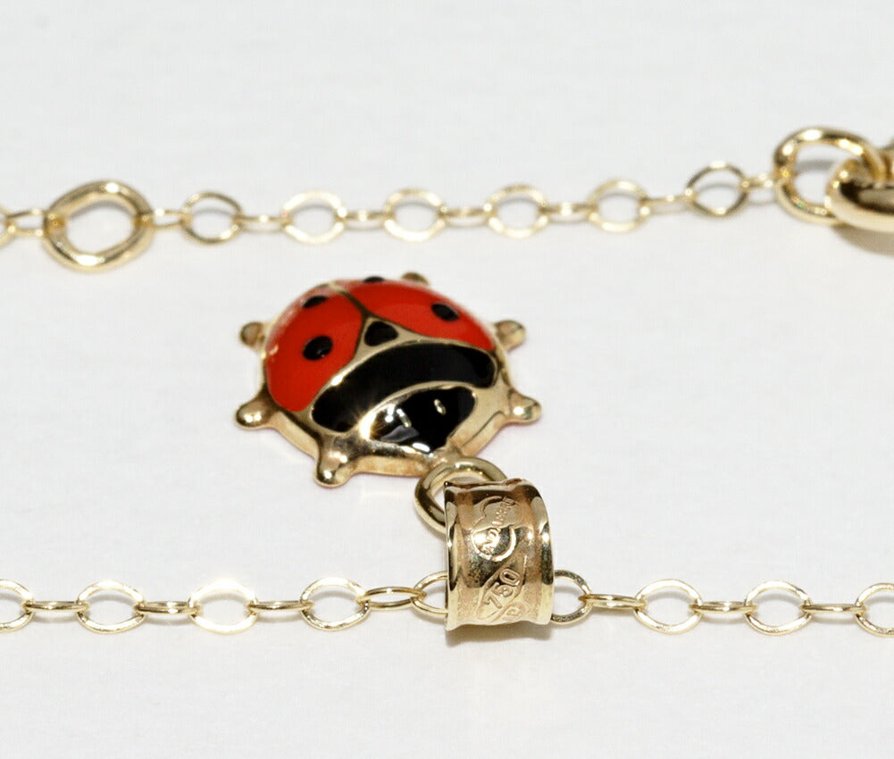 K18YG Enamel Ladybug Pendant Necklace