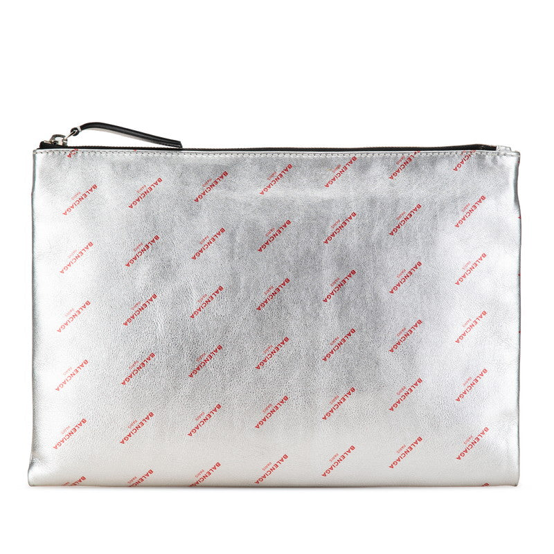 Balenciaga Leather Logo Print Clutch Bag